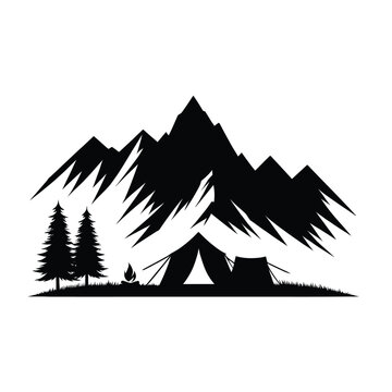 recommend clip art: Mountain Camping Scene Silhouette