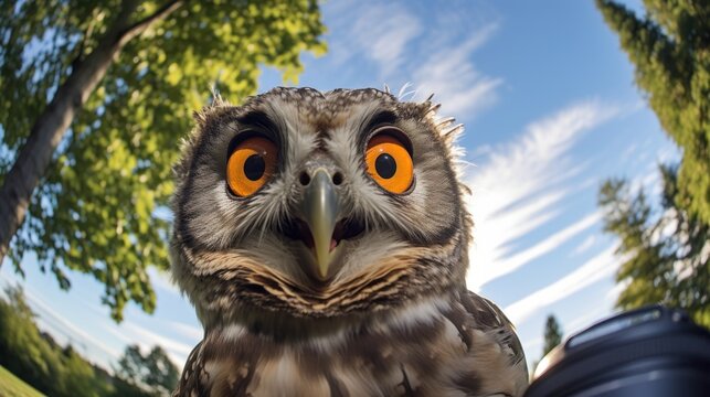 Close-up selfie portrait of an owl.