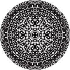 Vector monochrome black round Yakut ornament. Endless circle, border, frame of the northern peoples of the Far East.