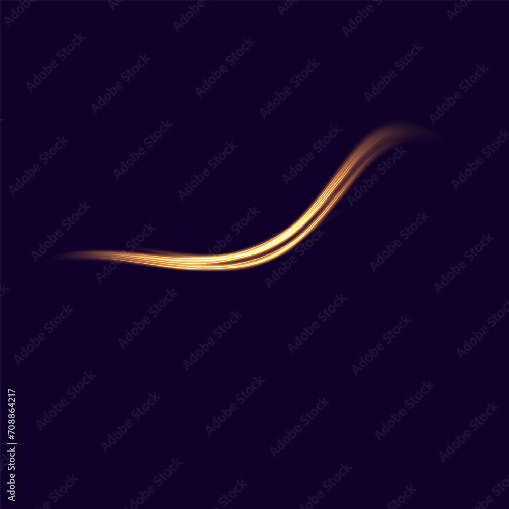 Poster gold glowing shiny lines effect black background. luminous white lines of speed. light glowing effec