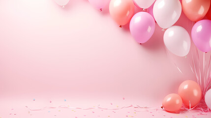 Children's birthday background with many balloons in pastel tones