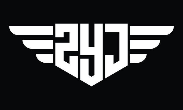 ZYJ three letter logo, creative wings shape logo design vector template. letter mark, word mark, monogram symbol on black & white.	