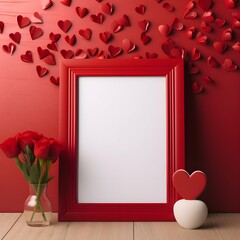 Red Picture Frame Mockup in Valentine Background