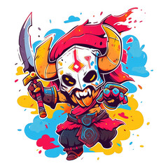 Strong warrior game hero with sword and mask image. Strong fighter game character image