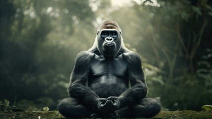 Fototapeta na wymiar Gorilla sitting and meditating.