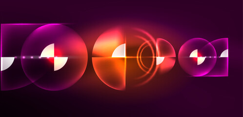 Neon light glowing circles vector abstract background