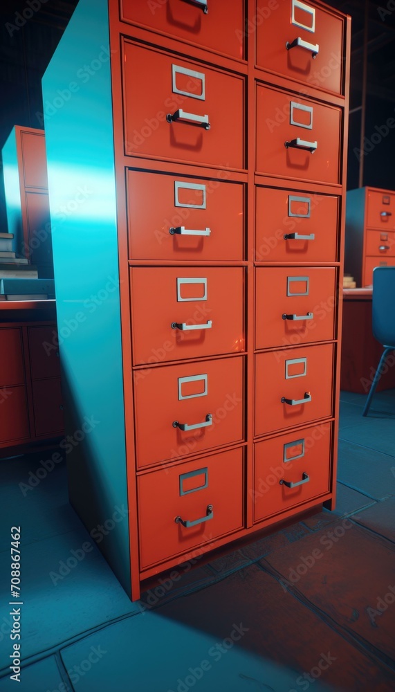 Poster a red filing cabinet. generative ai.