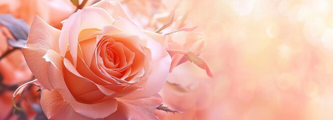 Pastel peach color rose pastel pink background. Happy valentine day