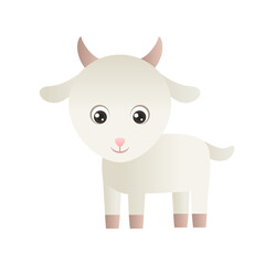 Cute little goat isolated on white background. Cartoon smiling baby goat. Vector simple illustration in children's style. Funny farm animal.