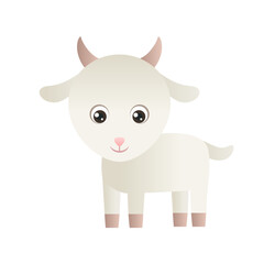 Cute little goat isolated on white background. Cartoon smiling baby goat. Vector simple illustration in children's style. Funny farm animal.
