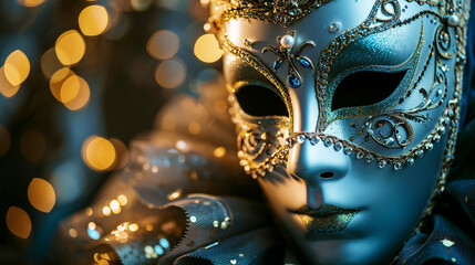 An image featuring a Venetian mask with jeweled embellishments, highlighting the luxurious and glamorous aspects of these traditional masks, venetian masks, hd, jeweled mask with c