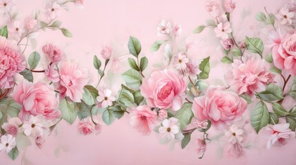 design wall pink background illustration pastel vibrant, feminine aesthetic, paper interior design...