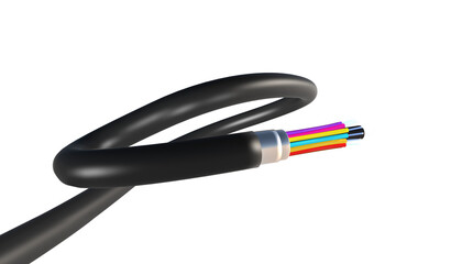 Cable fiber optic flying isolated 3d render