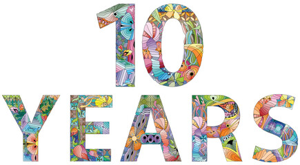 10 years anniversary emblem. Engraving design. Vector illustration.