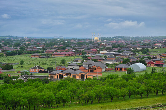 Countryside tree alley in Nazran town, Ingushetia Republic of Russia