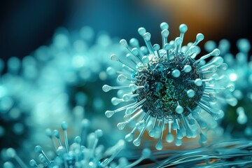 Obraz premium Blue virus or bacteria on a dark background