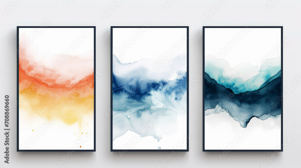 Wall mural abstract background of art illustration framed set, three set on white background, generative ai