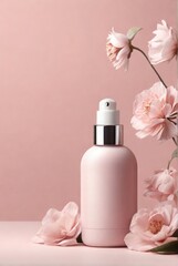 Obraz na płótnie Canvas Skin cream box jar or tube on a peach fuzz color natural organic cosmetics concept. Copy space, close up 