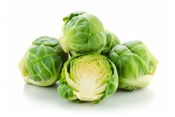 Fototapeta premium Brussels Sprouts with One Cut in Half on White Background