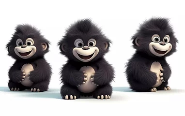 Tuinposter collection of 3d illustrations of cute cartoon gorilla cubs, in various styles, on a white background. generative ai © KBL Sungkid