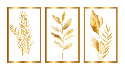 Botanical background of art illustration framed set, three set on white background. Generative Ai