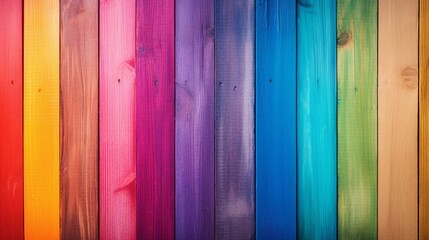 Vibrant Wooden Rainbow Background with Copy Space for Creative Text