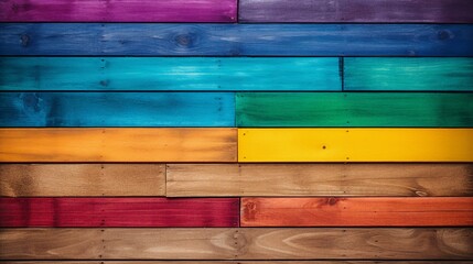 Vibrant Wooden Rainbow Background with Copy Space for Creative Text
