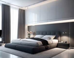 3d render of bedroom in modern style with black and white wall