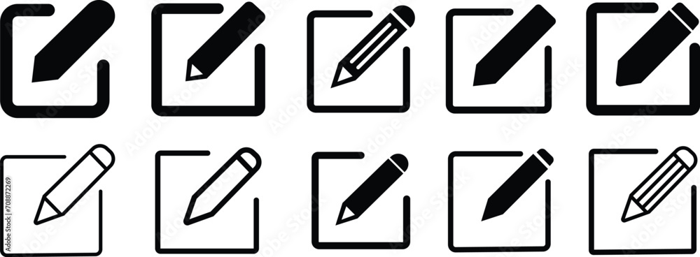 Poster set of notepad edit documents with pencil icons. business concept note edit pictogram isolated on tr