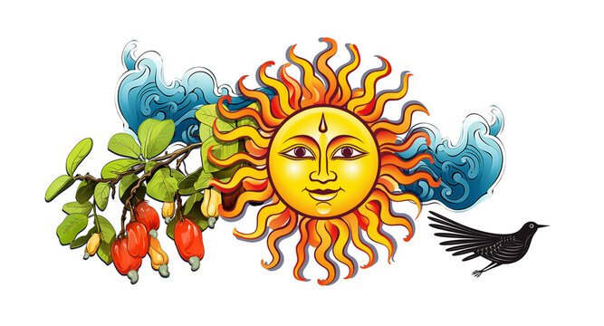 Sinhala and Hindu New Year sun with other elements 