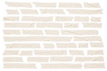 set of various pieces of masking tape isolated with clipping path on a white background.