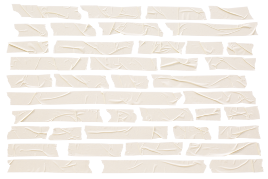 set of various pieces of masking tape isolated with clipping path on a white background.