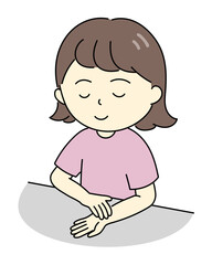 手首で脈を測る若い女性のイラスト