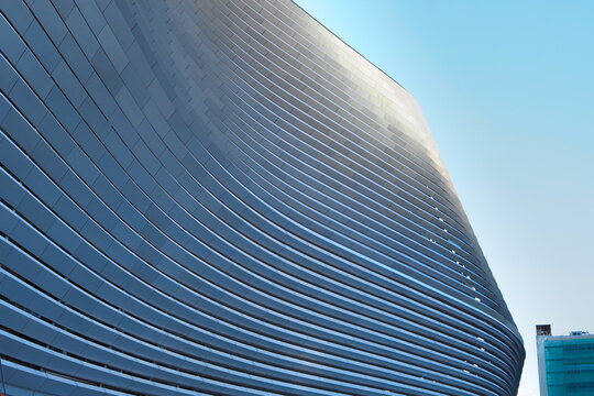 detail of the facade of the Santiago Bernabeu football stadium where Real Madrid plays