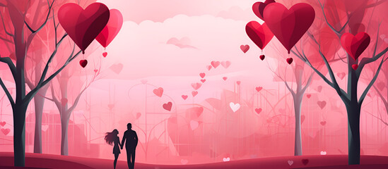 Valentine's day background with couple in love. Vector illustration, Love background . Romantic Valentine's Day Background with Loving Couple - obrazy, fototapety, plakaty
