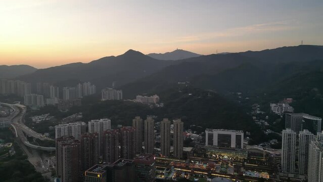 Shing Mun River with skyscrapers in Hong Kong Dec 24 2023