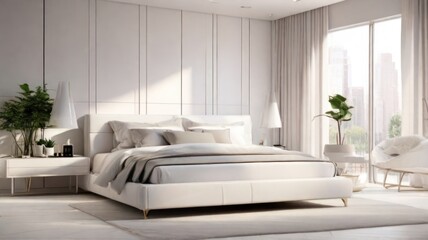 Modern bedroom interior design. 3D rendering. Bedroom in modern style.