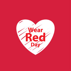 National wear red day background. Hand drawn heart line art background on red background.