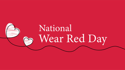 National wear red day background. Hand drawn heart line art background on red background.