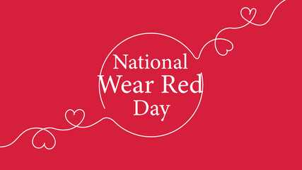 National wear red day background. Hand drawn heart line art background on red background.