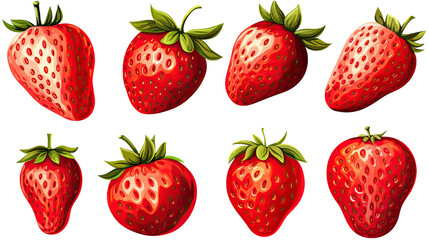 Different strawberries, set, isolated