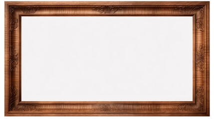 One empty frame hanging on a wall, brown wooden frame, portrait, mockup