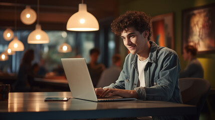 Fototapeta premium a young man while typing on his laptop
