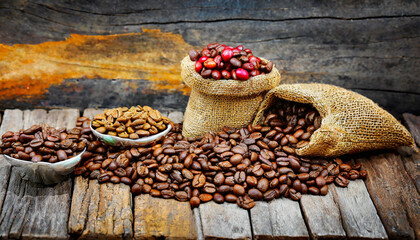 Fototapeta na wymiar coffee beans in sack,food, spice, brown, bowl, coffee, ingredient, spices, 