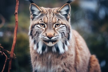 lynx in its natural habitat. portrait of a large cat, an animal of the feline family.