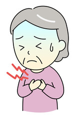 胸を押さえる苦しそうなおばあさんのイラスト