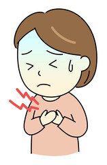 胸を押さえる苦しそうな若い女性のイラスト