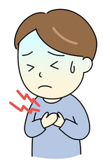 胸を押さえる苦しそうな若い男性のイラスト