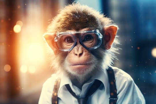 Funny monkey scientist in a laboratory.