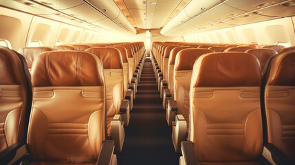 Inside of Airplane With Black Leather Seats